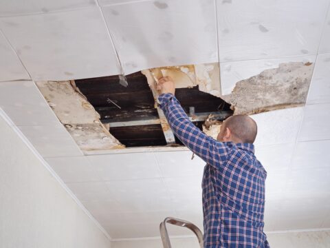 Water Leak Replacing Damaged Ceiling Tiles Ly